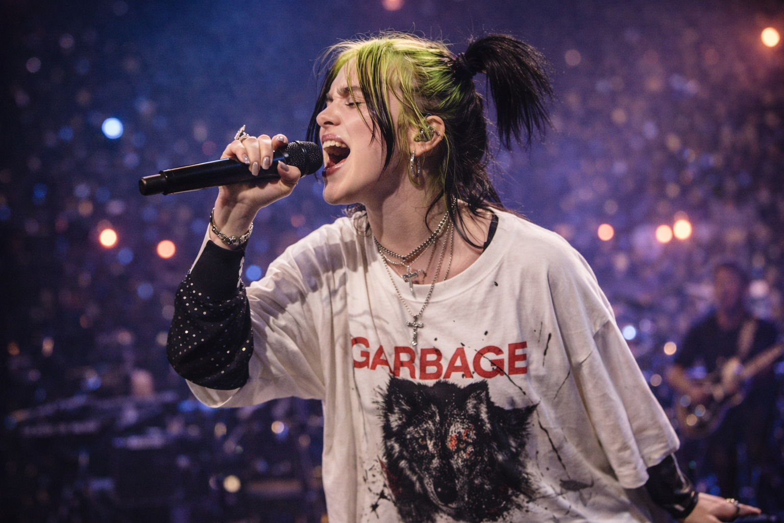 Billie Eilish performing live during a concert