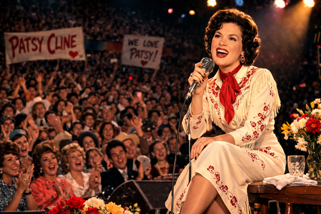 Patsy Cline performing during her rise as a crossover country star