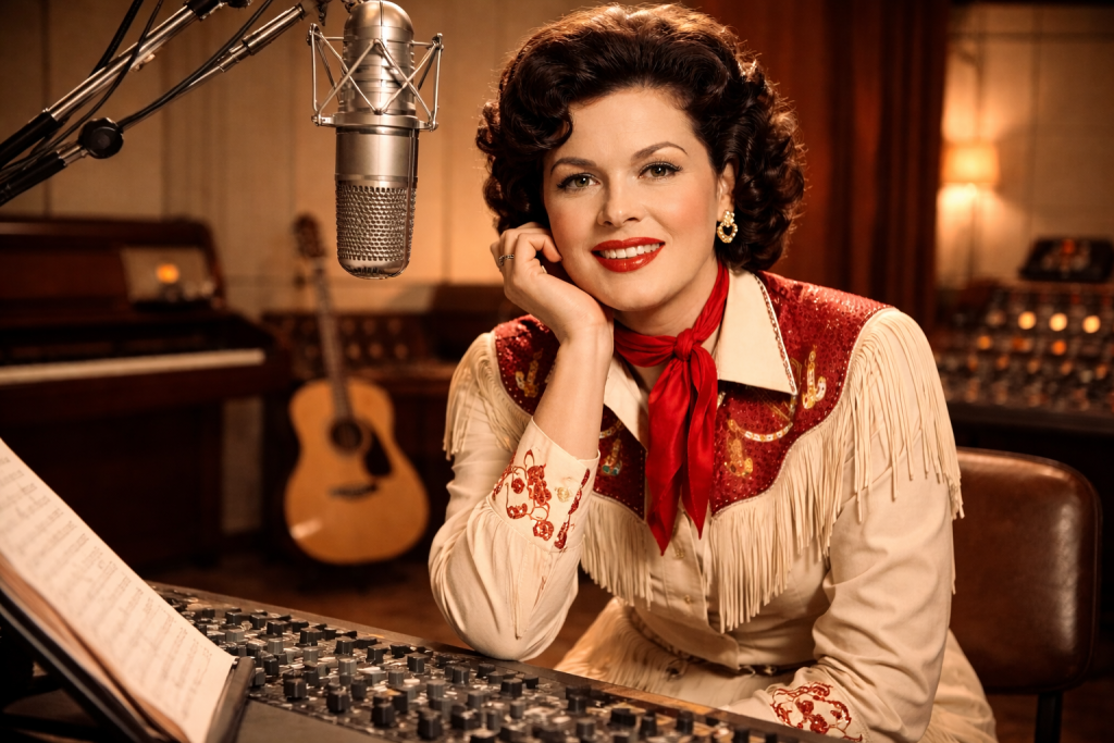 Patsy Cline in a studio-era setting tied to her timeless country ballads