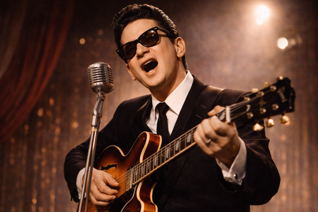 Roy Orbison performing with the dramatic style that defined his emotional ballads